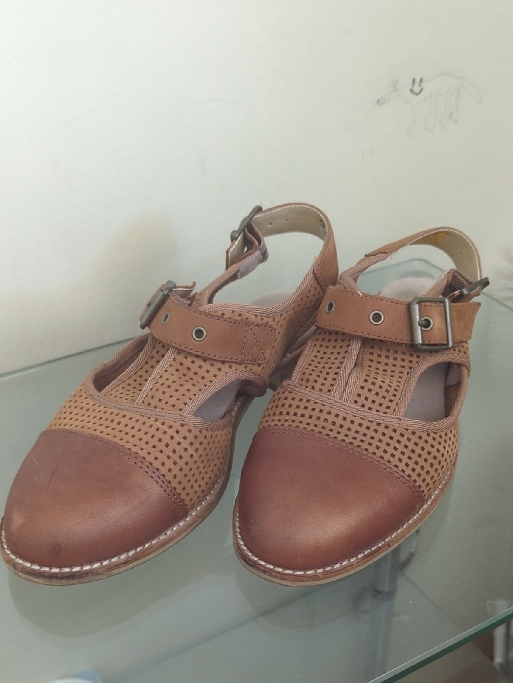 Caterpillar Brown Perforated Slingback Flats with Buckle